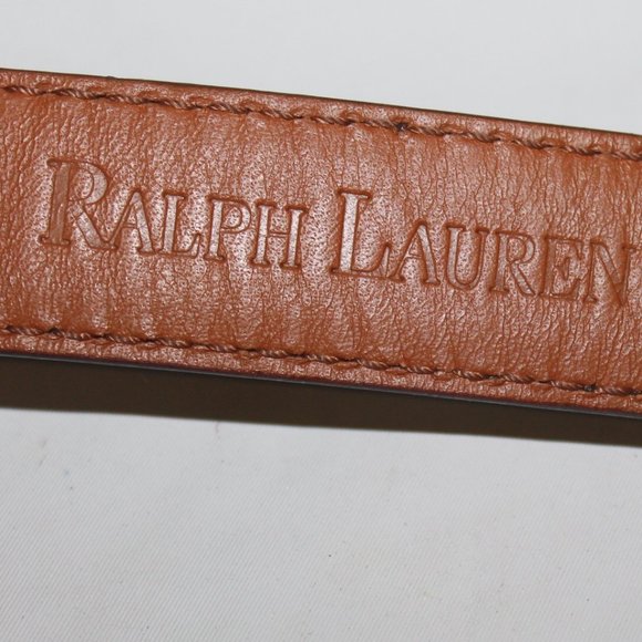 New Ralph Lauren Made in Italy Black Leather  Silver Logo Buckle Belt Sz L main image 4